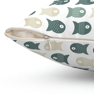 Green Fish Pattern Outdoor Pillow