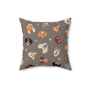 Grey Dog Pattern Outdoor Throw Pillow