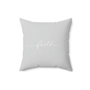 Faith Grey and White Handwritten Outdoor Pillow