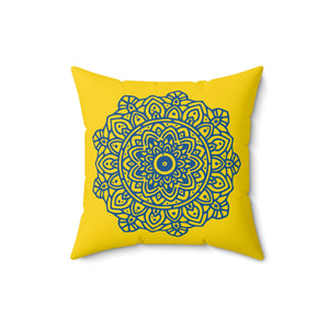 Gold and Blue Persian Flower Outdoor Throw Pillow