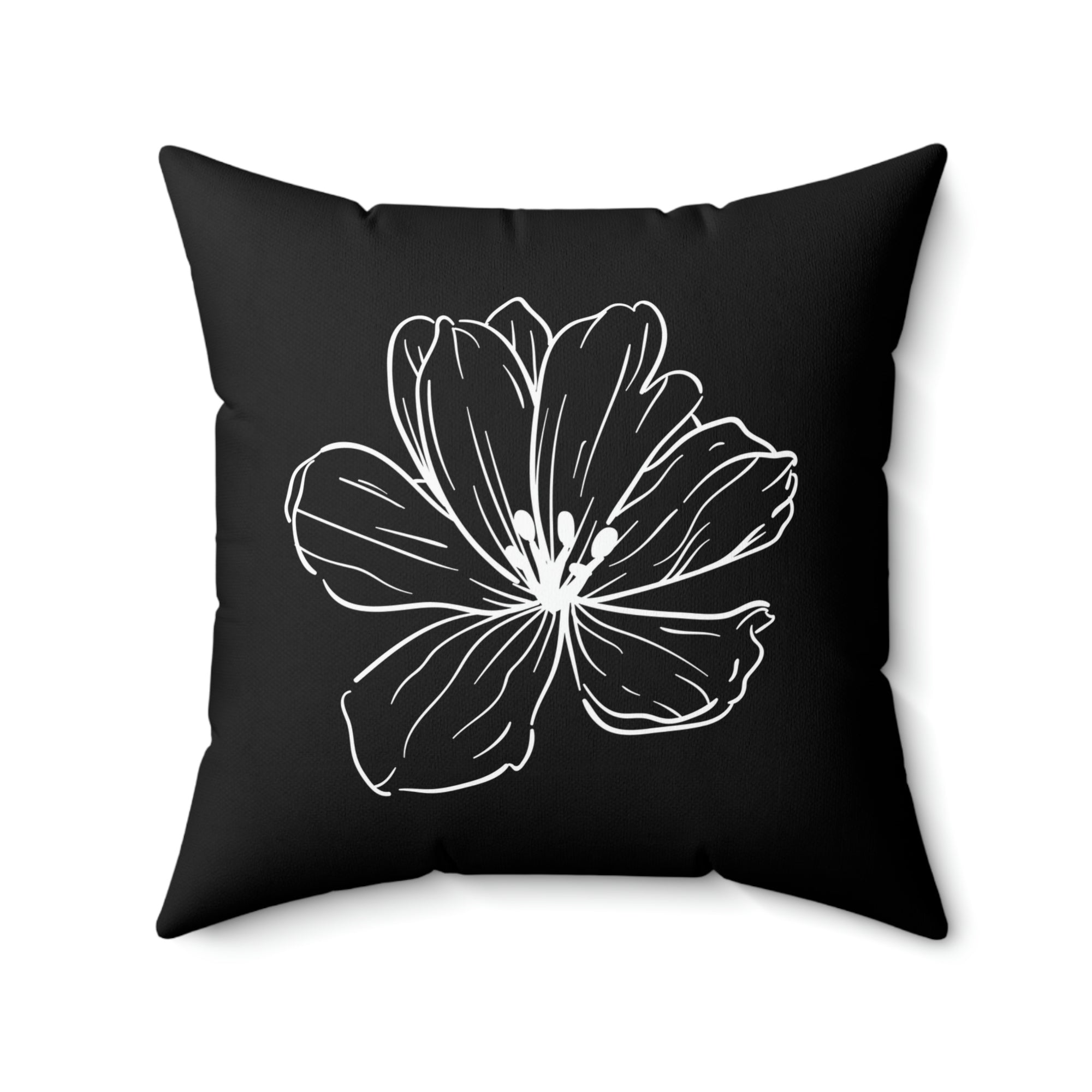 Black Flower Outdoor Throw Pillow