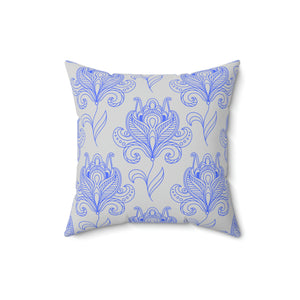 Grey and Blue Persian Outdoor Throw Pillow