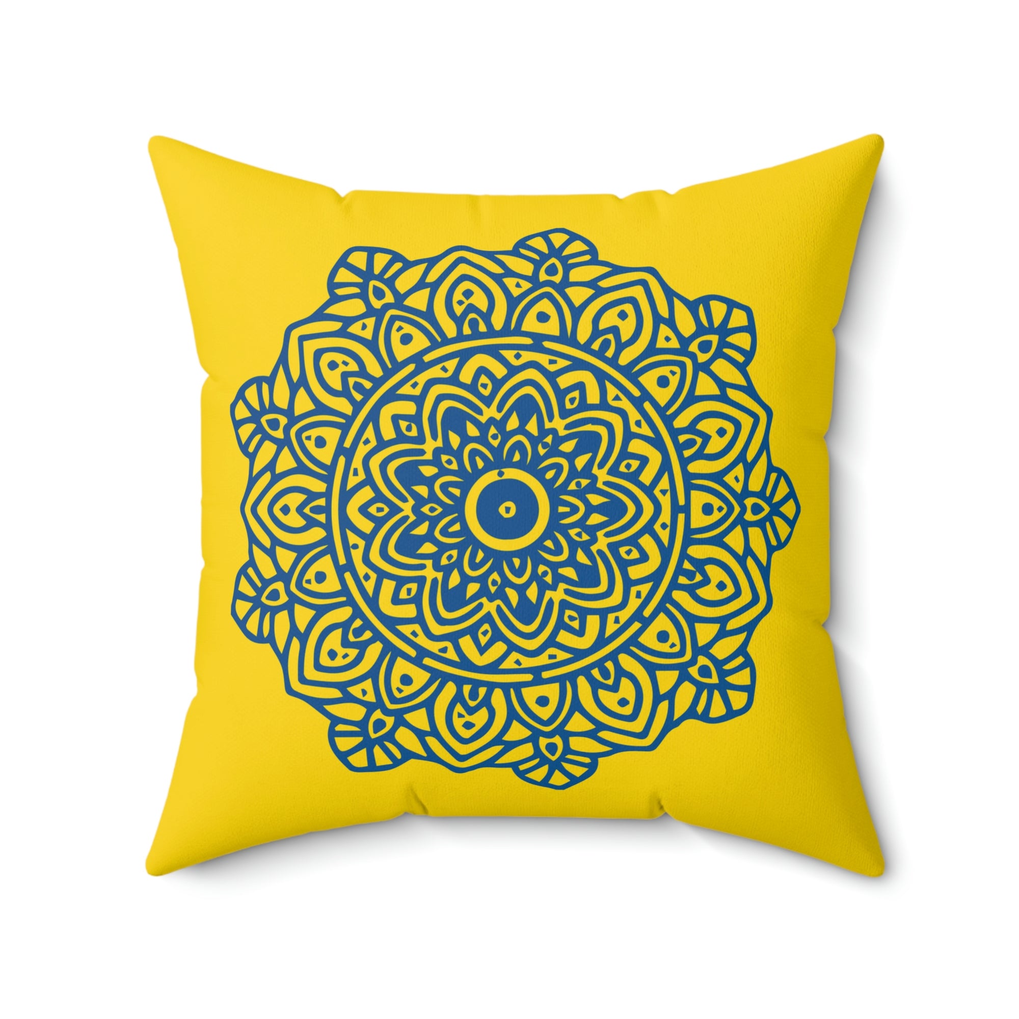 Gold and Blue Persian Flower Outdoor Throw Pillow