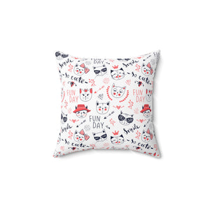 Red White Blue Cat Pattern Outdoor Throw Pillow