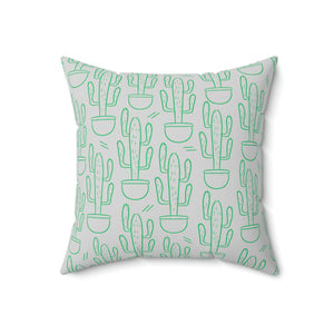 Grey and Green Cactus Outdoor Pillow