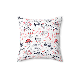 Red White Blue Cat Pattern Outdoor Throw Pillow