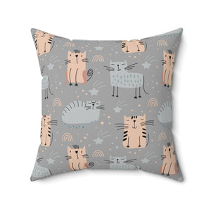 Grey Cat Pattern Outdoor Throw Pillow