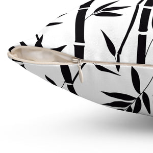 Black and White Bamboo Pattern Outdoor Throw Pillow