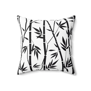 Black and White Bamboo Pattern Outdoor Throw Pillow