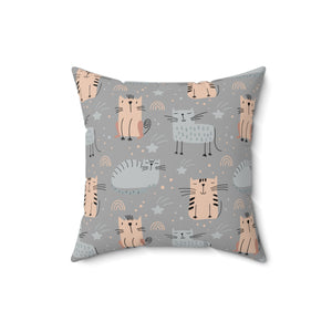 Grey Cat Pattern Outdoor Throw Pillow