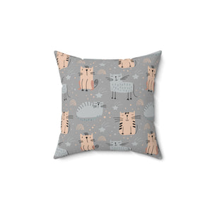 Grey Cat Pattern Outdoor Throw Pillow