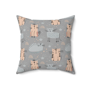 Grey Cat Pattern Outdoor Throw Pillow