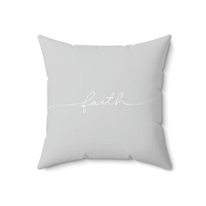 Faith Grey and White Handwritten Outdoor Pillow