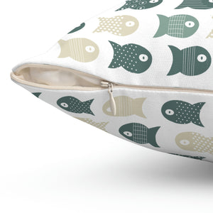 Green Fish Pattern Outdoor Pillow