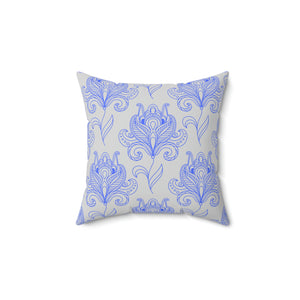 Grey and Blue Persian Outdoor Throw Pillow