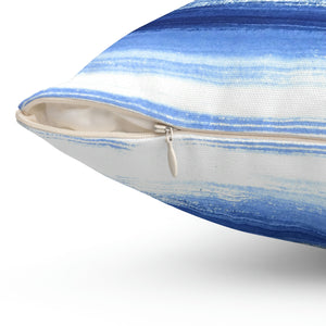 Blue and White Brush Stroke Outdoor Pillow