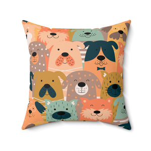 Dog Faces Pattern Outdoor Throw Pillow