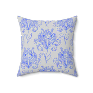 Grey and Blue Persian Outdoor Throw Pillow