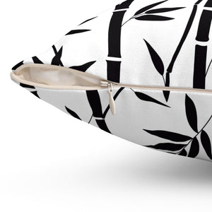 Black and White Bamboo Pattern Outdoor Throw Pillow