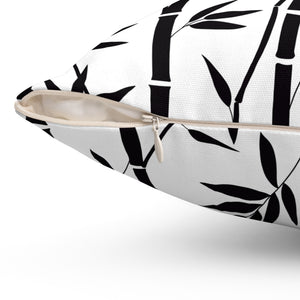 Black and White Bamboo Pattern Outdoor Throw Pillow