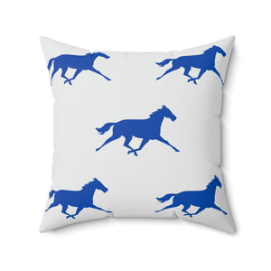 Light Grey and Blue Horse Outdoor Pillow