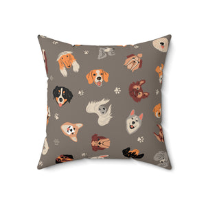 Grey Dog Pattern Outdoor Throw Pillow