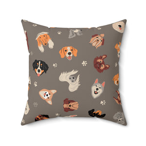 Grey Dog Pattern Outdoor Throw Pillow