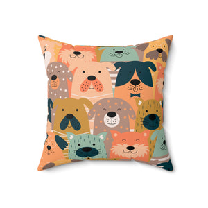 Dog Faces Pattern Outdoor Throw Pillow