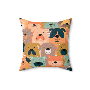 Dog Faces Pattern Outdoor Throw Pillow