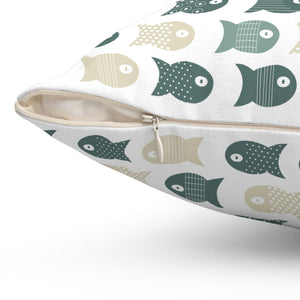 Green Fish Pattern Outdoor Pillow