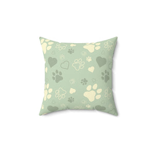 Green Dog Paw Outdoor Throw Pillow