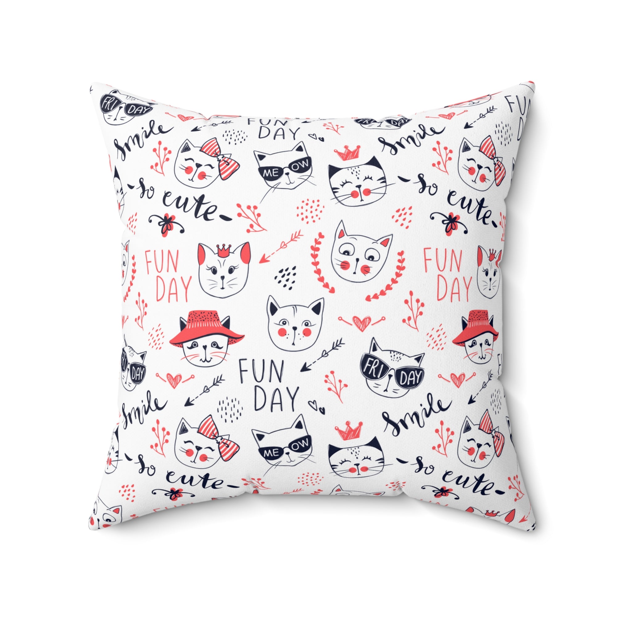 Red White Blue Cat Pattern Outdoor Throw Pillow