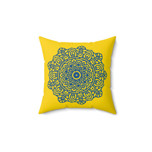 Gold and Blue Persian Flower Outdoor Throw Pillow