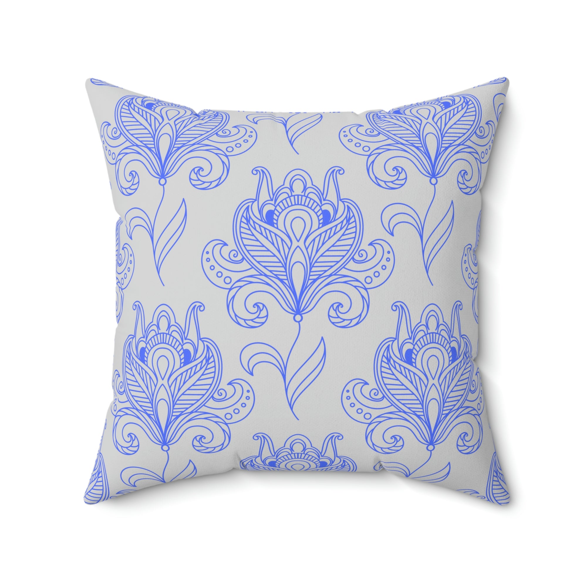 Grey and Blue Persian Outdoor Throw Pillow