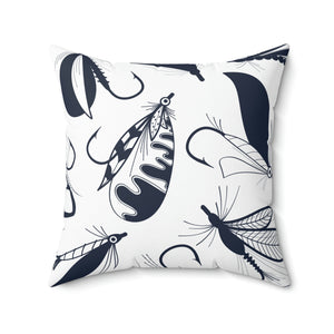 Fishing Lure Navy and White Outdoor Pillow