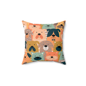 Dog Faces Pattern Outdoor Throw Pillow