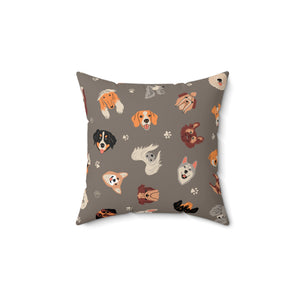 Grey Dog Pattern Outdoor Throw Pillow