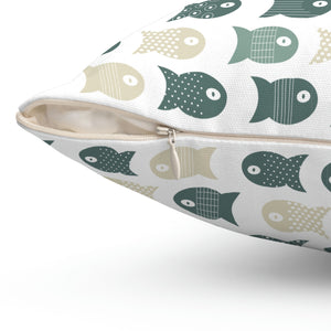 Green Fish Pattern Outdoor Pillow