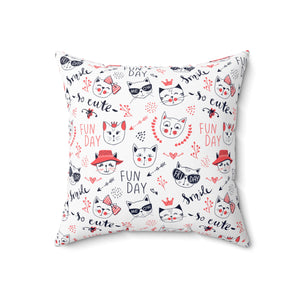 Red White Blue Cat Pattern Outdoor Throw Pillow