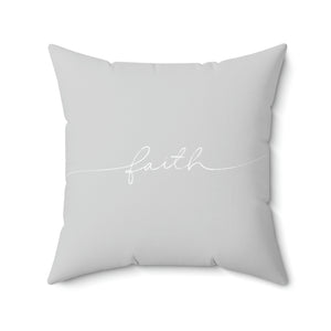 Faith Grey and White Handwritten Outdoor Pillow