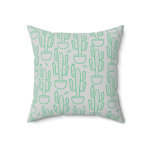 Grey and Green Cactus Outdoor Pillow