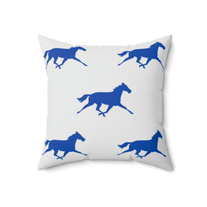 Light Grey and Blue Horse Outdoor Pillow