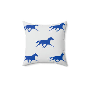 Light Grey and Blue Horse Outdoor Pillow