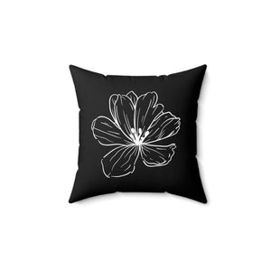 Black Flower Outdoor Throw Pillow