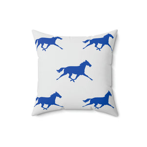 Light Grey and Blue Horse Outdoor Pillow